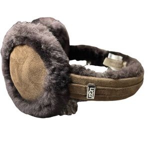 UGG brown leather and fur earmuffs, with original box